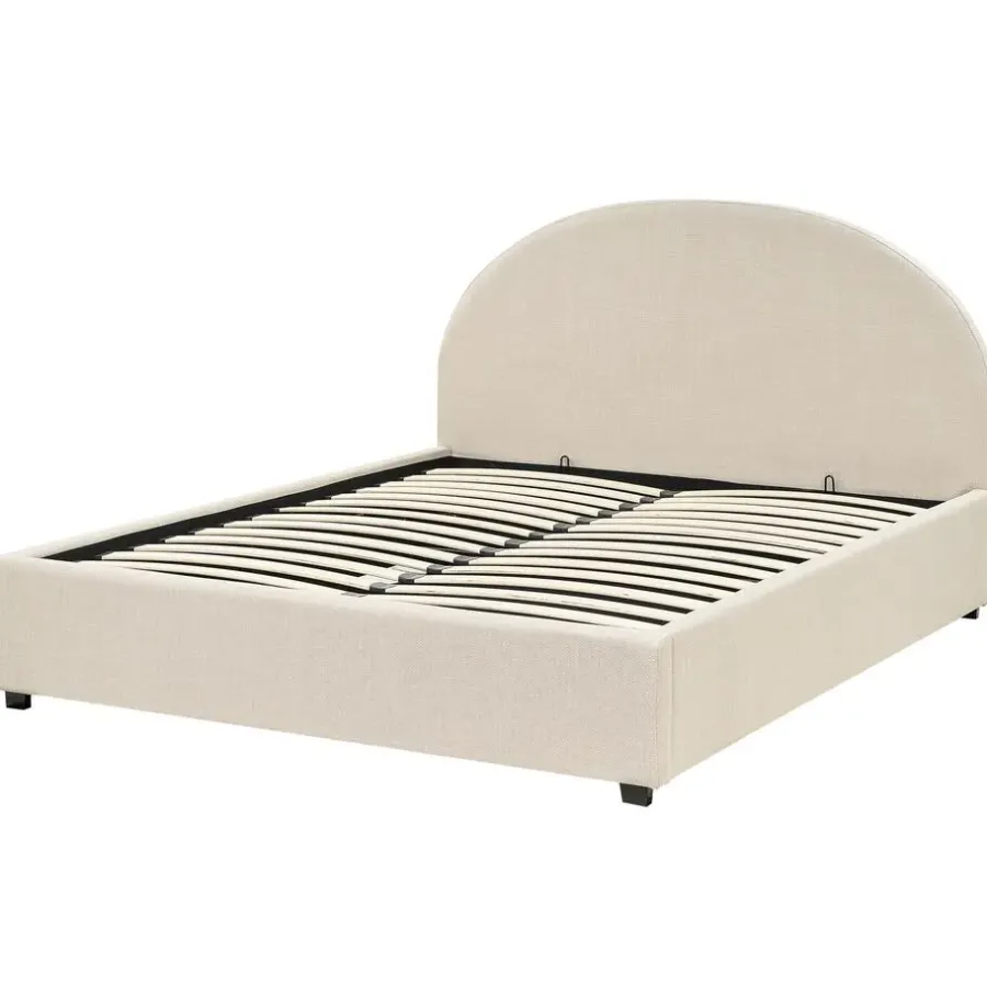 2-Persoons Bedden-Beliani VAUCLUSE - Bed met opbergruimte - Beige - 160x200 cm - Polyester