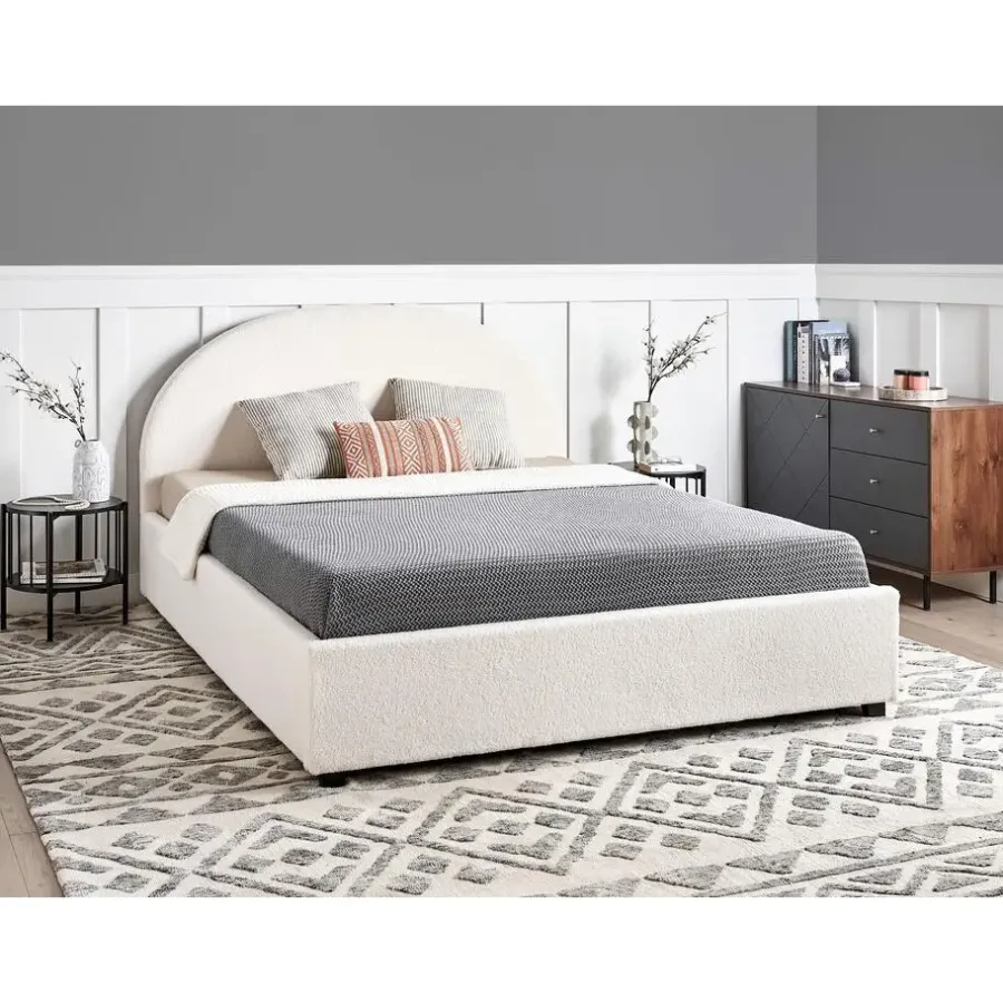 Beliani VAUCLUSE - Bed met opbergruimte - Gebroken wit - 160 x 200 cm - Bouclé