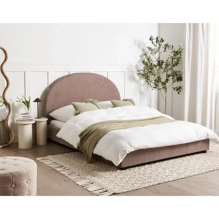 Twijfelaars-Beliani VAUCLUSE - Tweepersoonsbed - Taupe - 140 x 200 cm - Bouclé