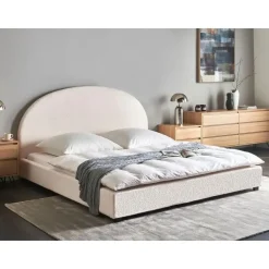 2-Persoons Bedden-Beliani VAUCLUSE - Tweepersoonsbed - Gebroken wit - 180 x 200 cm - Bouclé