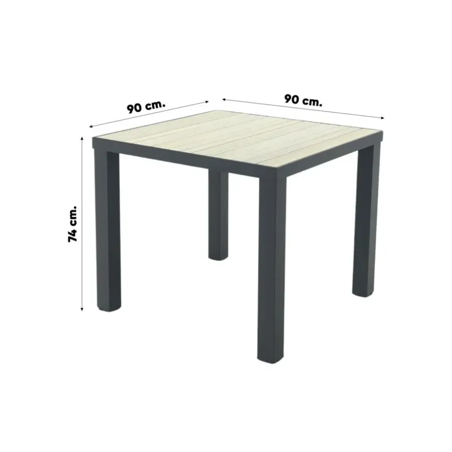 Van der Garde Tuinmeubelen - Premium VDG Nola tuintafel 90x90 cm. - Antraciet/Houtlook