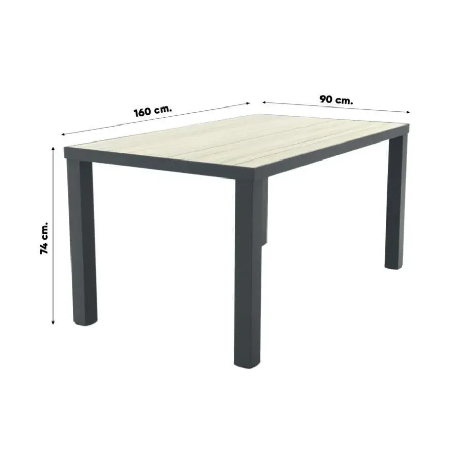 Van der Garde Tuinmeubelen - Premium VDG Nola tuintafel 160x90 cm. - Antraciet/Houtlook