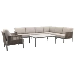 Van der Garde Tuinmeubelen - Premium VDG Sierra hoek loungeset + loungestoel - Naturel/Grijs