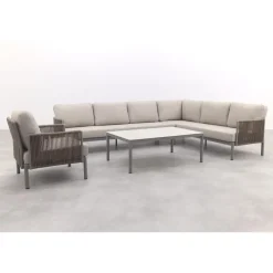 Van der Garde Tuinmeubelen - Premium VDG Sierra hoek loungeset + loungestoel - Naturel/Grijs