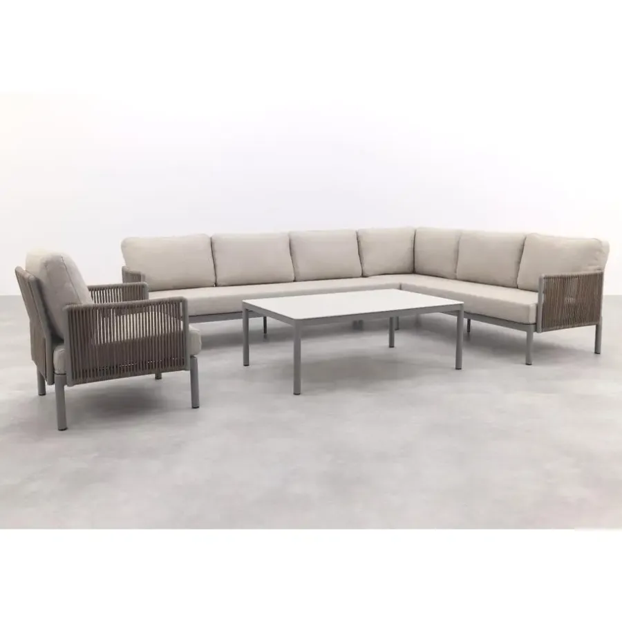 Van der Garde Tuinmeubelen - Premium VDG Sierra hoek loungeset + loungestoel - Naturel/Grijs