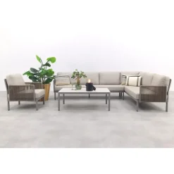 Van der Garde Tuinmeubelen - Premium VDG Sierra hoek loungeset + loungestoel - Naturel/Grijs