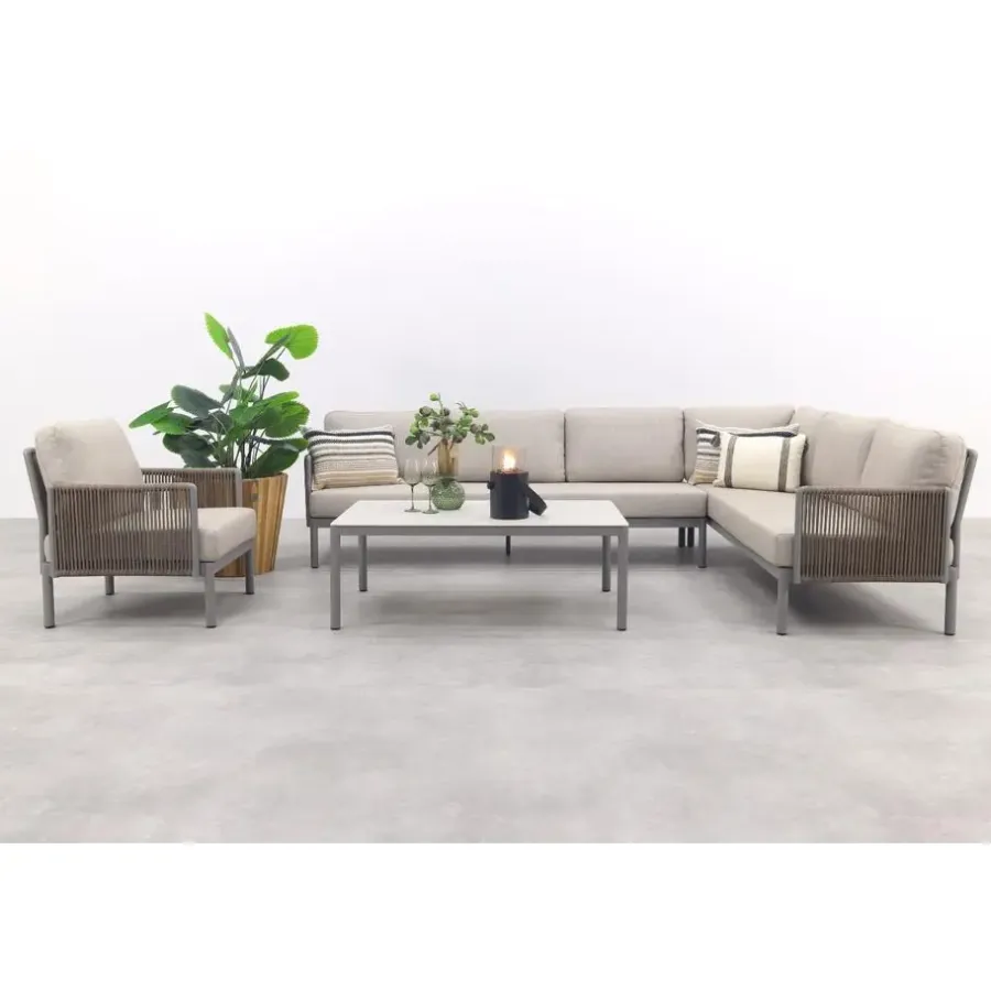 Van der Garde Tuinmeubelen - Premium VDG Sierra hoek loungeset + loungestoel - Naturel/Grijs