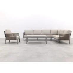 Van der Garde Tuinmeubelen - Premium VDG Sierra hoek loungeset + loungestoel - Naturel/Grijs