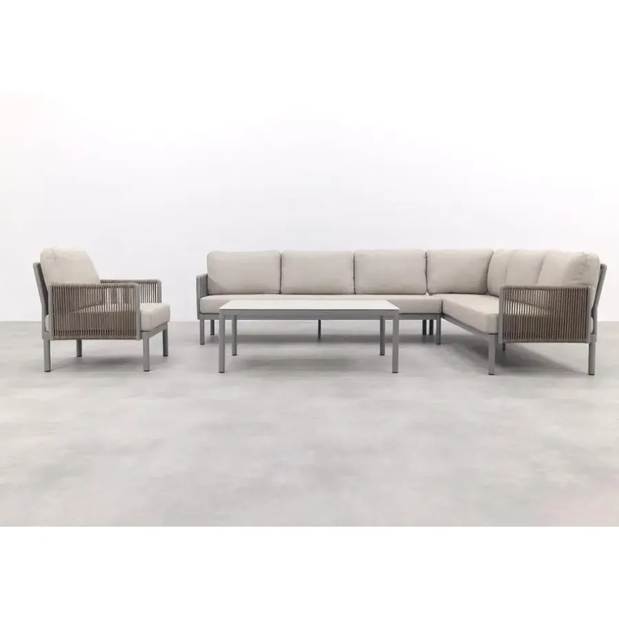 Van der Garde Tuinmeubelen - Premium VDG Sierra hoek loungeset + loungestoel - Naturel/Grijs