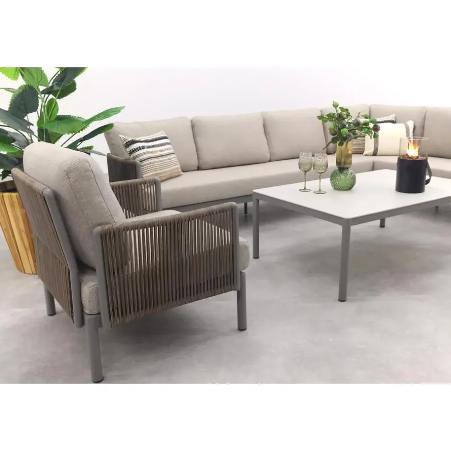 Van der Garde Tuinmeubelen - Premium VDG Sierra hoek loungeset + loungestoel - Naturel/Grijs