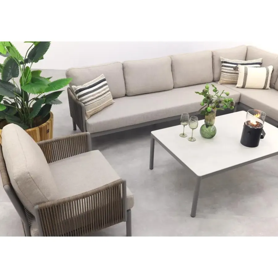 Van der Garde Tuinmeubelen - Premium VDG Sierra hoek loungeset + loungestoel - Naturel/Grijs