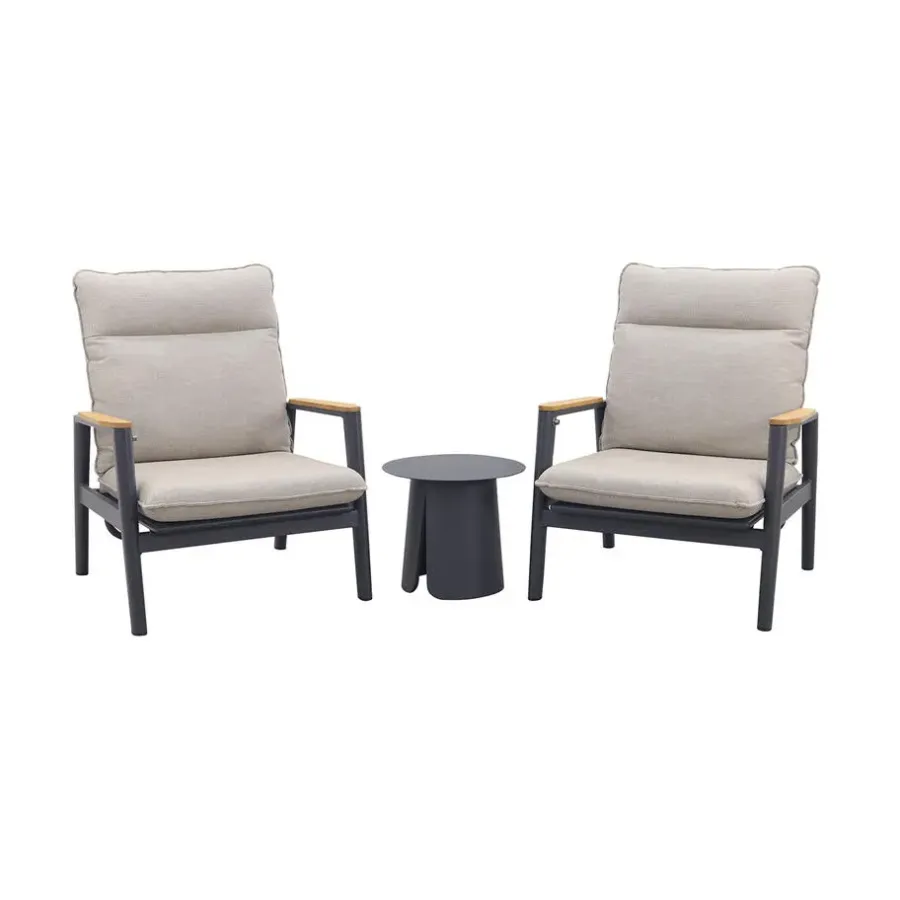 Bistro- & Balkonsets-Van der Garde Tuinmeubelen - Premium VDG Solaro/Velora verstelbare loungestoelen set (3-delig) - Royal grey / Zand