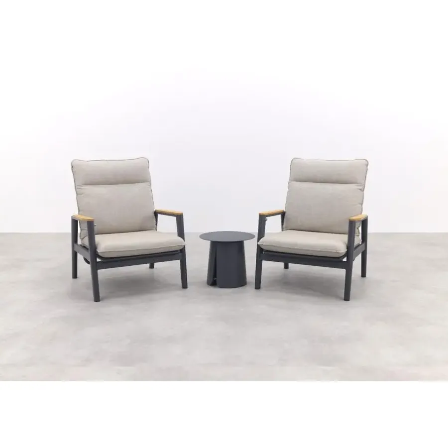 Bistro- & Balkonsets-Van der Garde Tuinmeubelen - Premium VDG Solaro/Velora verstelbare loungestoelen set (3-delig) - Royal grey / Zand