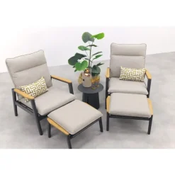 Bistro- & Balkonsets-Van der Garde Tuinmeubelen - Premium VDG Solaro/Velora verstelbare loungestoelen set (3-delig) - Royal grey / Zand