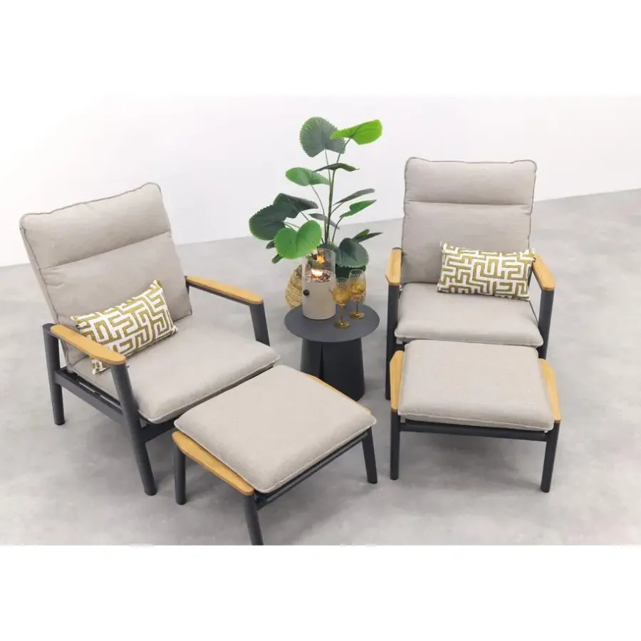 Bistro- & Balkonsets-Van der Garde Tuinmeubelen - Premium VDG Solaro/Velora verstelbare loungestoelen set (3-delig) - Royal grey / Zand