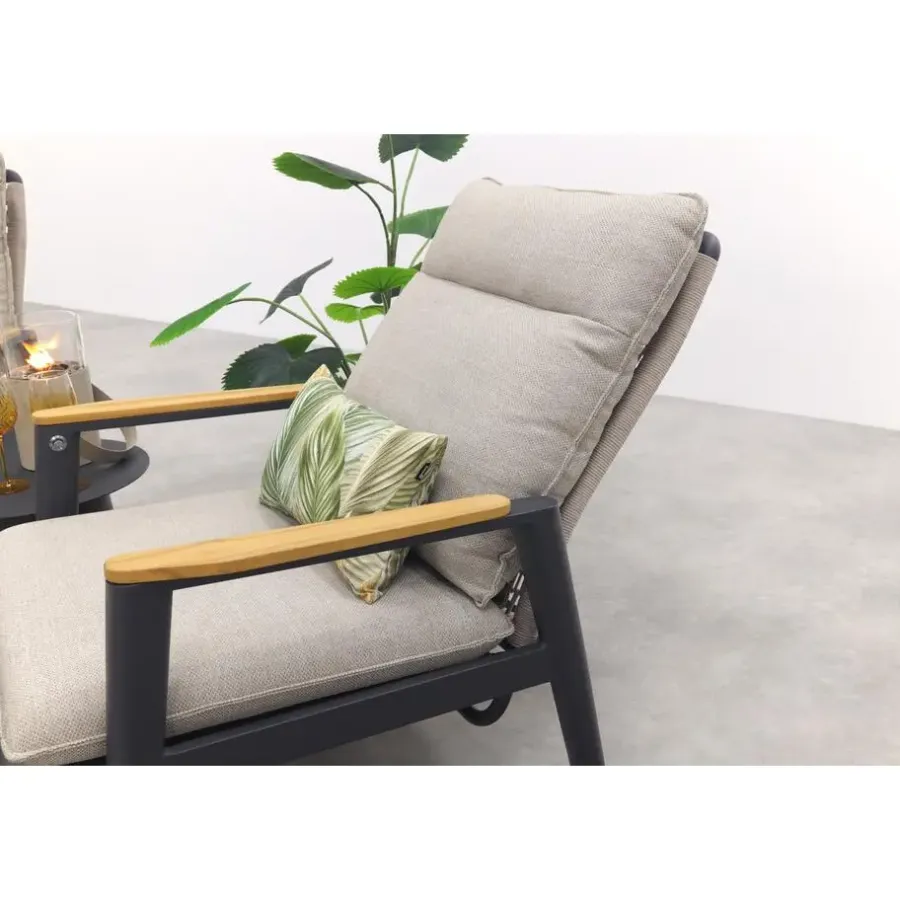 Bistro- & Balkonsets-Van der Garde Tuinmeubelen - Premium VDG Solaro/Velora verstelbare loungestoelen set (3-delig) - Royal grey / Zand