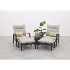 Bistro- & Balkonsets-Van der Garde Tuinmeubelen - Premium VDG Solaro/Velora verstelbare loungestoelen set (3-delig) - Royal grey / Zand