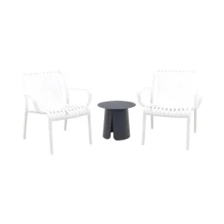 Bistro- & Balkonsets-Van der Garde Tuinmeubelen - Premium VDG Stripe/Velora loungestoelen set (3-delig) - Wit/Royal grey