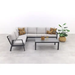 Loungesets-Van der Garde Tuinmeubelen - Premium VDG Viento/Atlanta hoek loungeset (4-delig) - Royal Grey/Antraciet