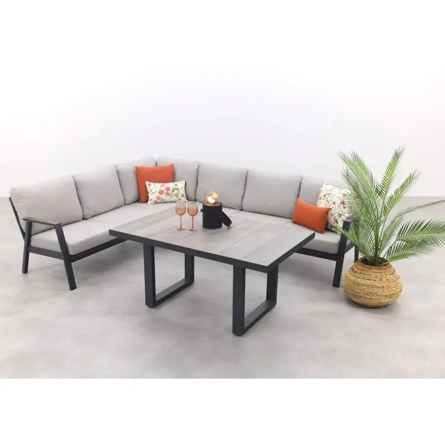 Loungesets-Van der Garde Tuinmeubelen - Premium VDG Viento/Darwin lounge-/diningset (4-delig) - Royal Grey/Antraciet