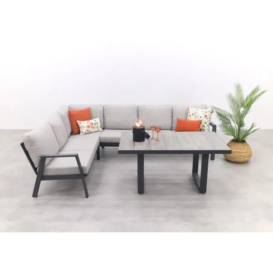 Loungesets-Van der Garde Tuinmeubelen - Premium VDG Viento/Darwin lounge-/diningset (4-delig) - Royal Grey/Antraciet