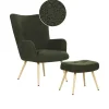 Fauteuils-Beliani VEJLE II - Fauteuil met hocker - Donkergroen - Bouclé