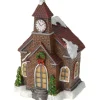 Merkloos Verlicht kerstkerkje - rood dak - polystone - 13 cm