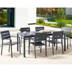 Tuintafels-Beliani VERNIO - Tuintafel - Zwart - 90 x 180 cm - Aluminium