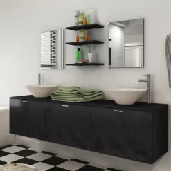 Badmeubelsets-vidaXL - Badkamer Meubel - Zwart - Bewerkt hout