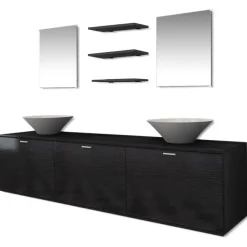 Badmeubelsets-vidaXL - Badkamer Meubel - Zwart - Bewerkt hout