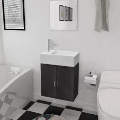 Badmeubelsets-vidaXL - Badkamer Meubel - Zwart - Bewerkt hout