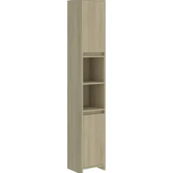 Hoge Kasten-vidaXL - Badkamerkast - Bruin - Bewerkt hout - 30 x 30 x 183.5 cm