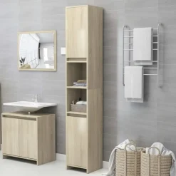Hoge Kasten-vidaXL - Badkamerkast - Bruin - Bewerkt hout - 30 x 30 x 183.5 cm