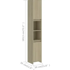 Hoge Kasten-vidaXL - Badkamerkast - Bruin - Bewerkt hout - 30 x 30 x 183.5 cm