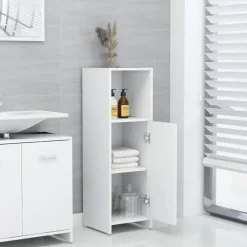 Hoge Kasten-vidaXL - Badkamerkast - Wit - Bewerkt hout