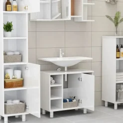 Wastafelkasten-vidaXL - Badkamerkast - Wit - Bewerkt hout