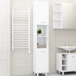Hoge Kasten-vidaXL - Badkamerkast - Wit - Bewerkt hout