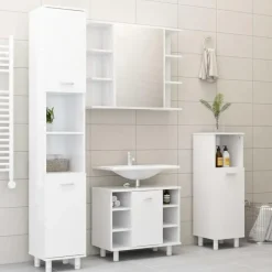 Hoge Kasten-vidaXL - Badkamerkast - Wit - Bewerkt hout