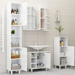 Hoge Kasten-vidaXL - Badkamerkast - Wit - Bewerkt hout