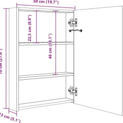 Spiegelkasten-vidaXL - Badkamerkast - Zwart - MDF - 50 x 13 x 70 cm