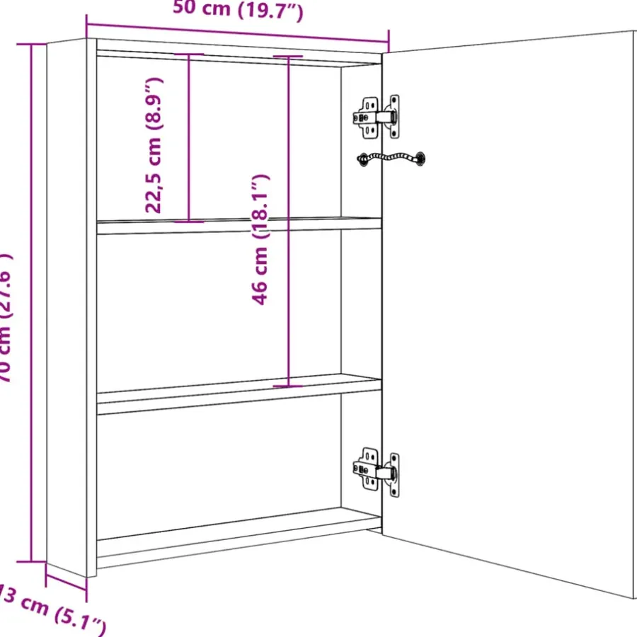 Spiegelkasten-vidaXL - Badkamerkast - Zwart - MDF - 50 x 13 x 70 cm