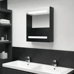 Spiegelkasten-vidaXL - Badkamerkast - Zwart - MDF