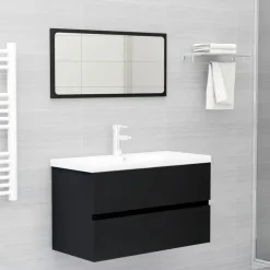 vidaXL - Badkamermeubelset - Zwart - Bewerkt hout - 80 x 38.5 x 45 cm