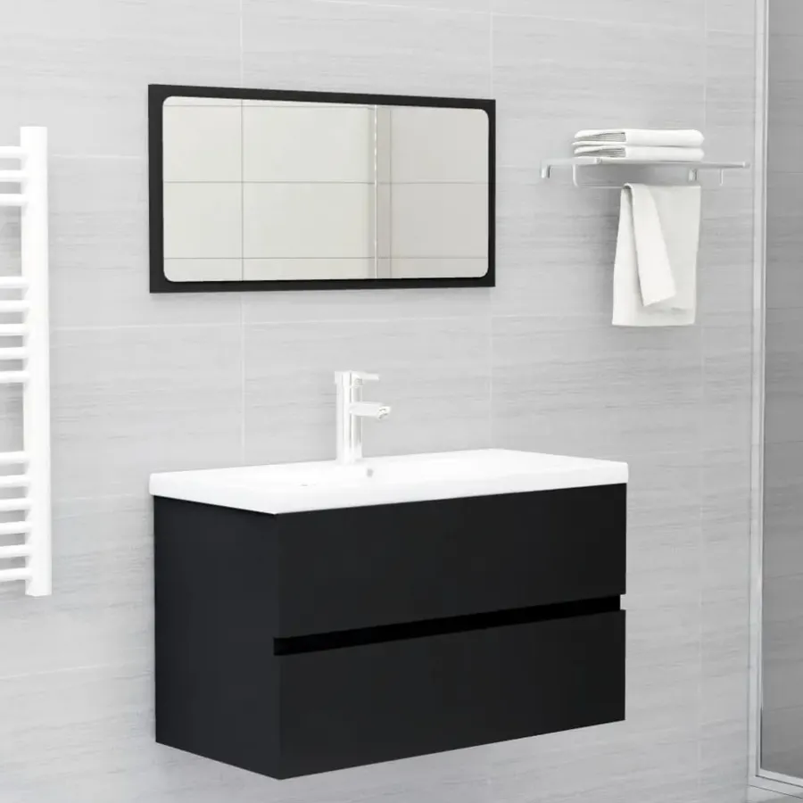 vidaXL - Badkamermeubelset - Zwart - Bewerkt hout - 80 x 38.5 x 45 cm