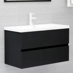 vidaXL - Badkamermeubelset - Zwart - Bewerkt hout - 80 x 38.5 x 45 cm