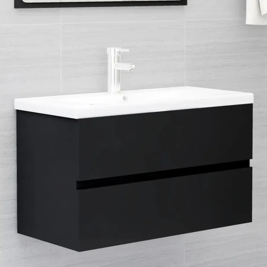vidaXL - Badkamermeubelset - Zwart - Bewerkt hout - 80 x 38.5 x 45 cm