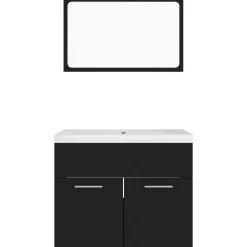 Badmeubelsets-vidaXL - Badkamermeubelset - Zwart - Bewerkt hout - 60 x 38.5 x 46 cm