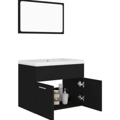 Badmeubelsets-vidaXL - Badkamermeubelset - Zwart - Bewerkt hout - 60 x 38.5 x 46 cm