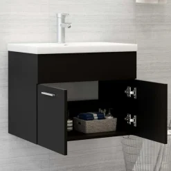 Badmeubelsets-vidaXL - Badkamermeubelset - Zwart - Bewerkt hout - 60 x 38.5 x 46 cm