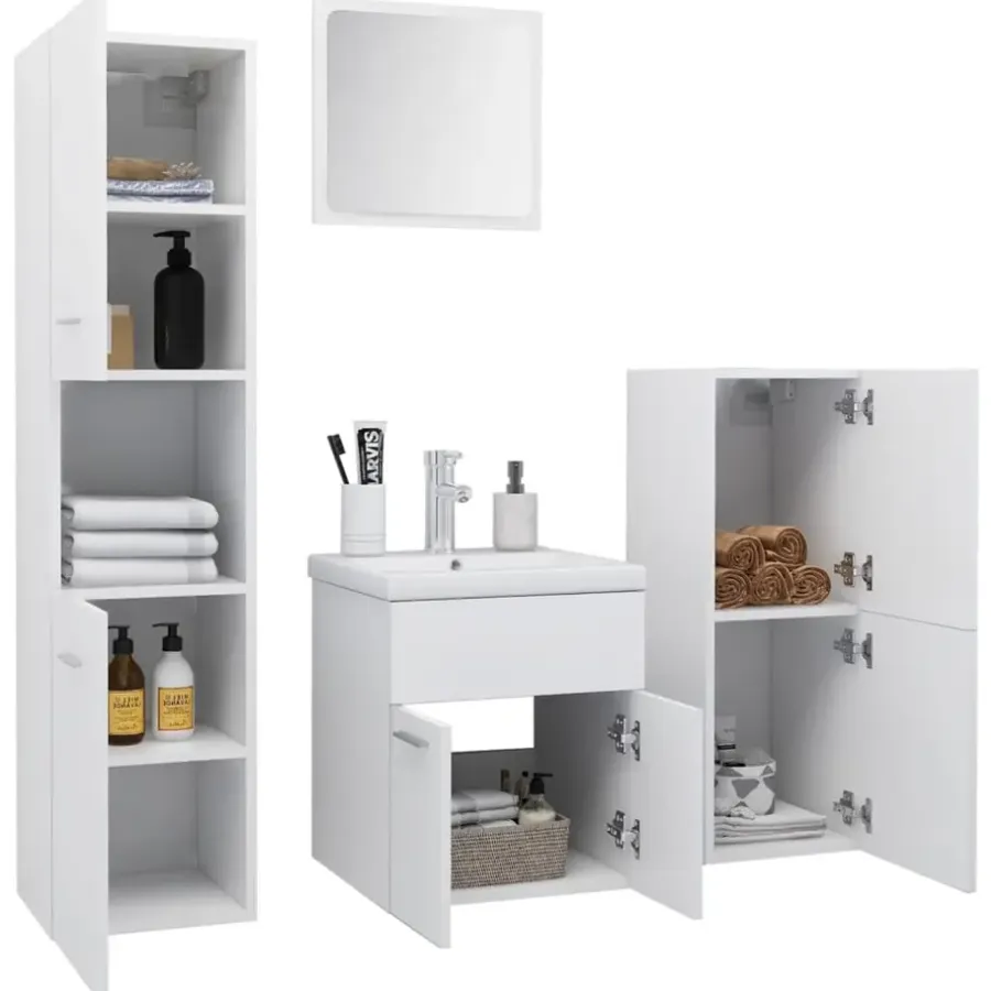 vidaXL - Badkamermeubelset - Wit - Bewerkt hout - 41 x 38.5 x 46 cm